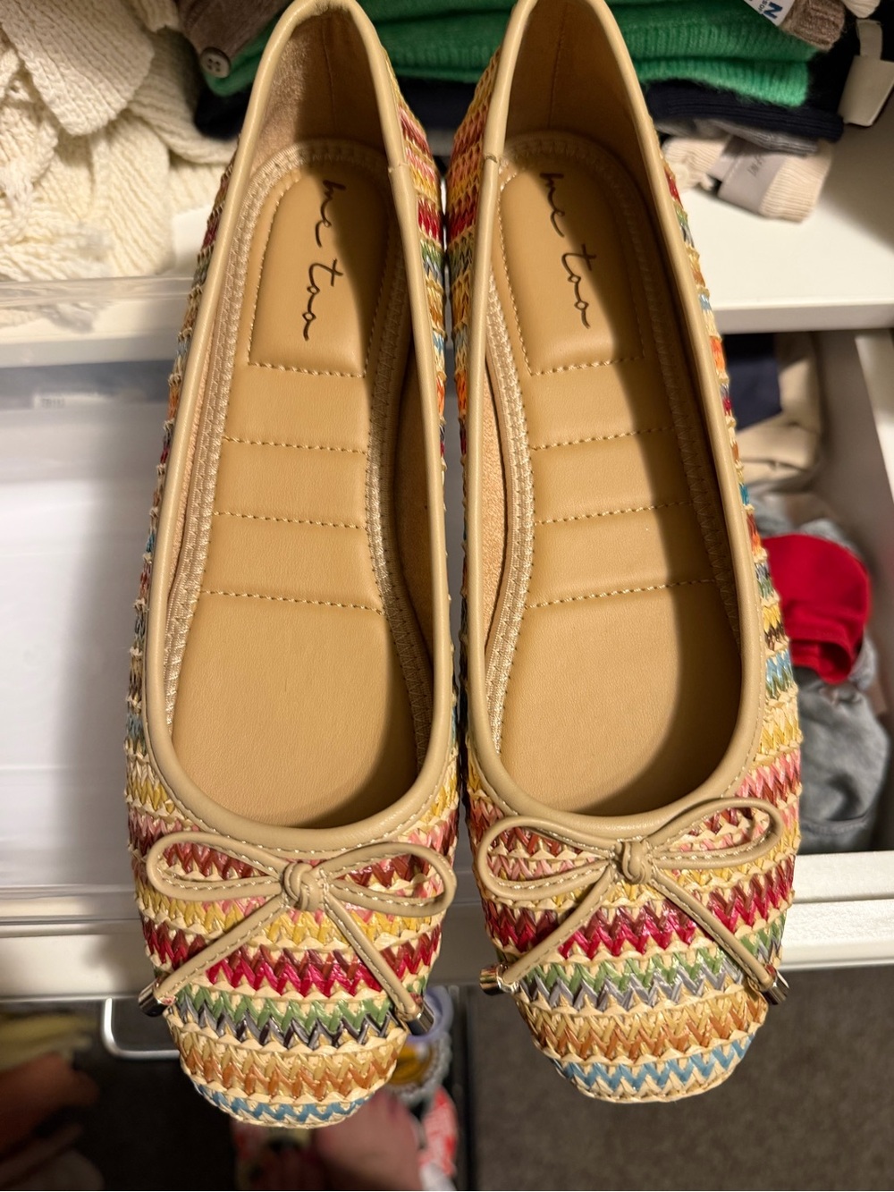 Me Too Natural Multi-Color Woven Ballet Flats - Neutral Trim. Size 8 1/2. New